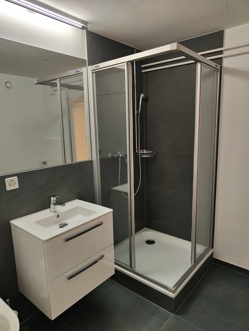 Badrenovation Rüfenacht – Asbest-Prüfung, Rückbau und Neubau mit Dusche und Waschtisch